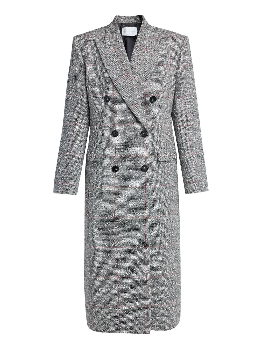 Double-Breasted Check Boucle Long Coat