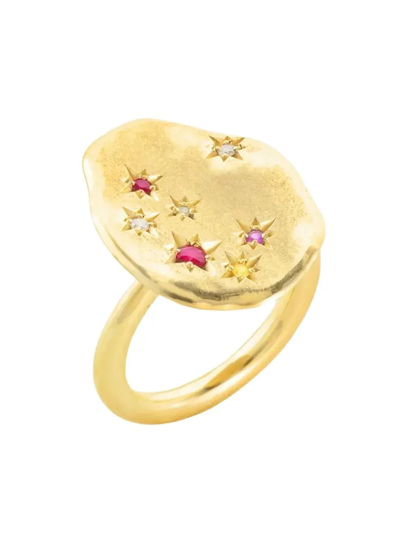 Mellerio 18K Yellow Gold Starry Night Ring with Diamonds and Rubies