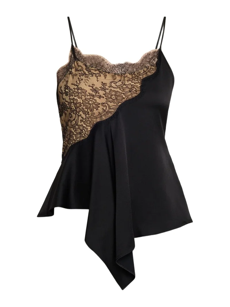 Lace-Trim Satin Peplum Cami Top Lace-Trim Satin Peplum Cami Top