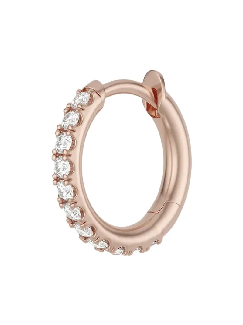 18K Rose Gold Mini Micro Pave Diamond Single Hoop Earring