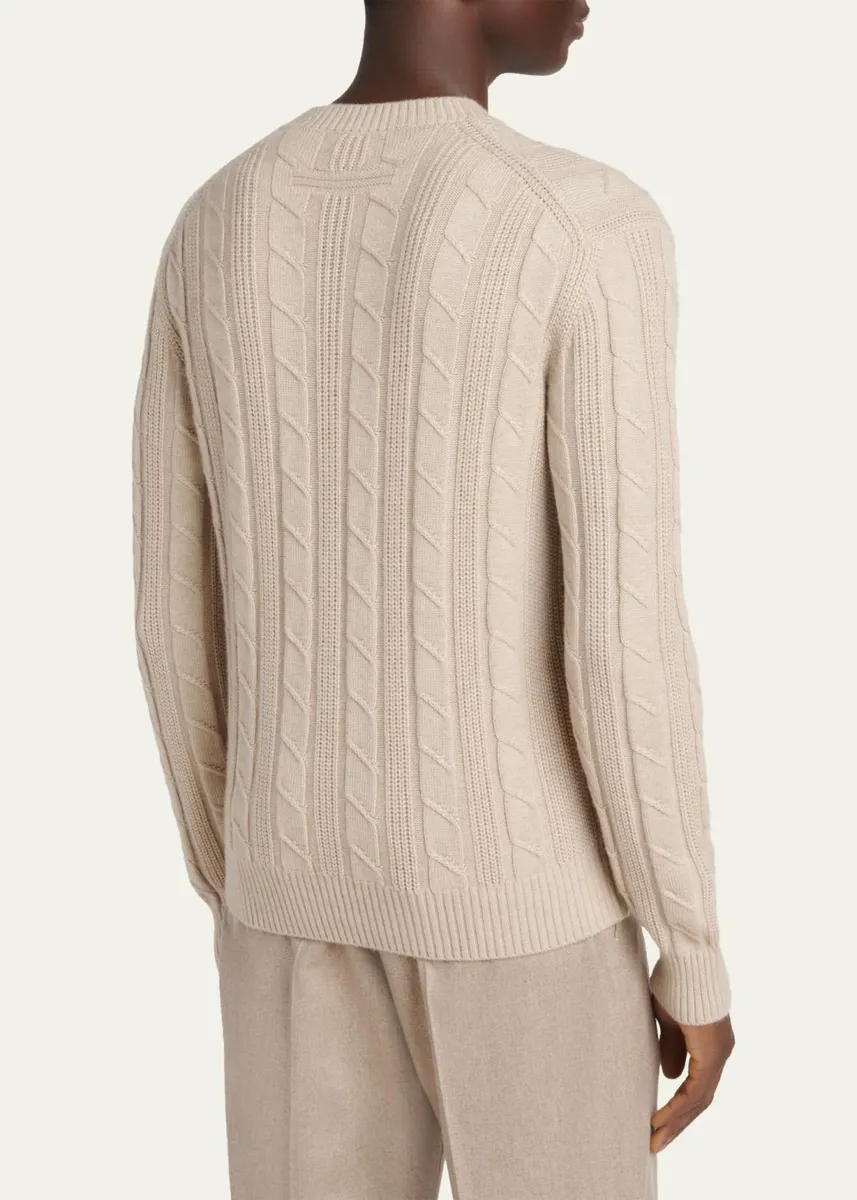 Zegna Men's 7gg Oasi Cashmere Cable Crewneck Sweater | Thumbnail 3