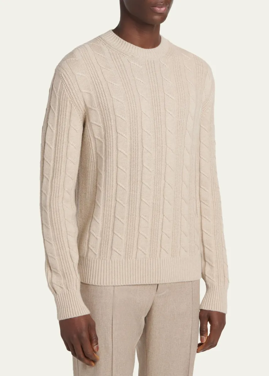 Zegna Men's 7gg Oasi Cashmere Cable Crewneck Sweater | Thumbnail 4