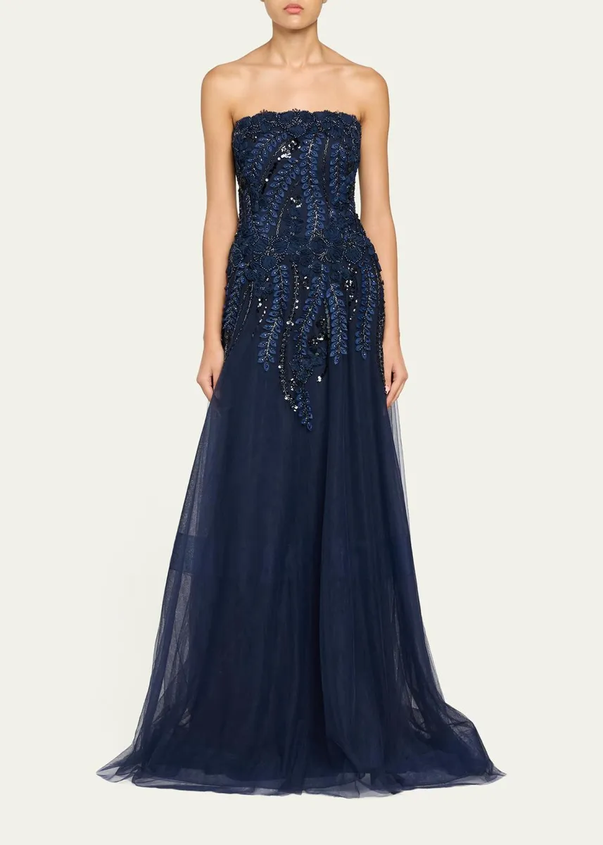 Rickie Freeman for Teri Jon Floral-Embellished Tulle Strapless Gown | Thumbnail 2 Rickie Freeman for Teri Jon Floral-Embellished Tulle Strapless Gown | Thumbnail 2