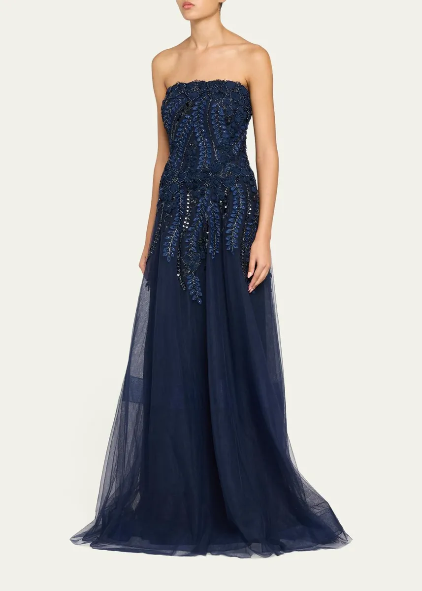 Rickie Freeman for Teri Jon Floral-Embellished Tulle Strapless Gown | Thumbnail 4 Rickie Freeman for Teri Jon Floral-Embellished Tulle Strapless Gown | Thumbnail 4