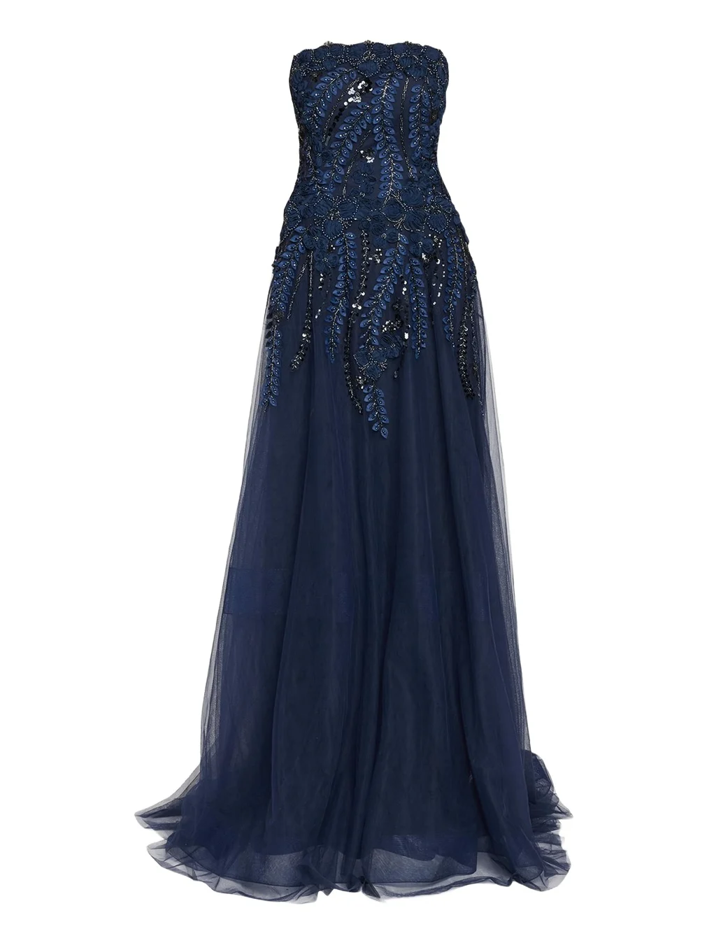 Floral-Embellished Tulle Strapless Gown Floral-Embellished Tulle Strapless Gown