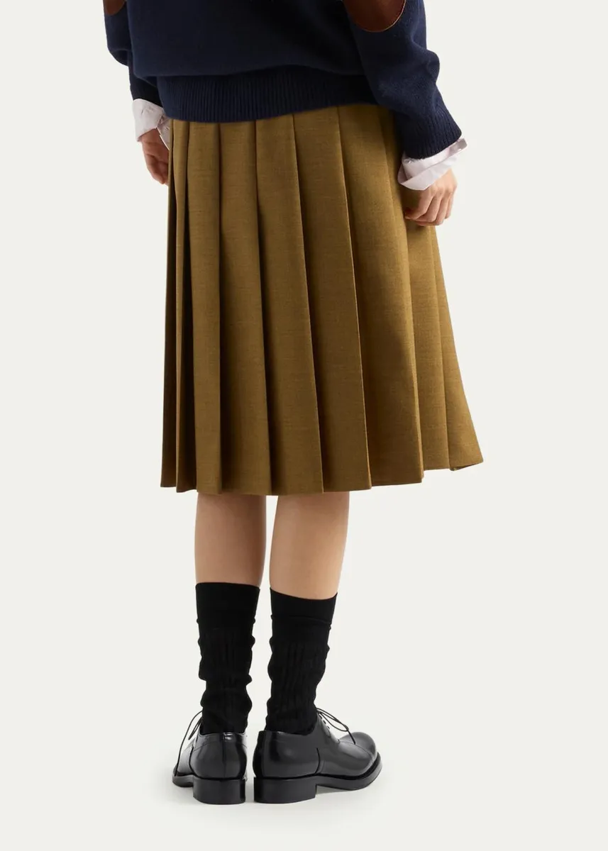 Prada Pleated Wool Midi Skirt | Thumbnail 3