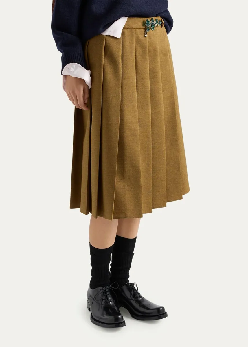 Prada Pleated Wool Midi Skirt | Thumbnail 4