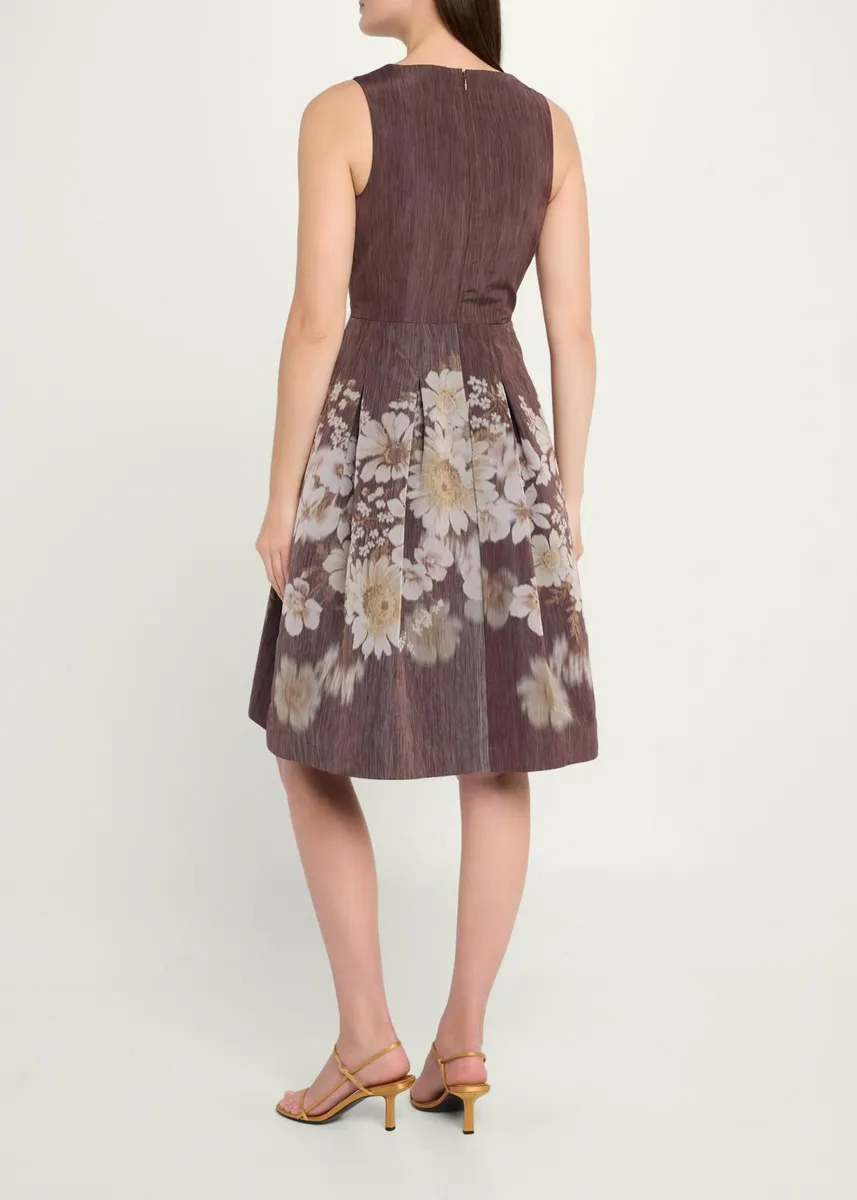 Rickie Freeman for Teri Jon Pleated Floral-Print Mikado Dress | Thumbnail 3