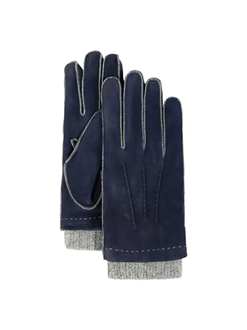 Bergdorf Goodman Men's Nabuk Stitch Leather & Cashmere Gloves