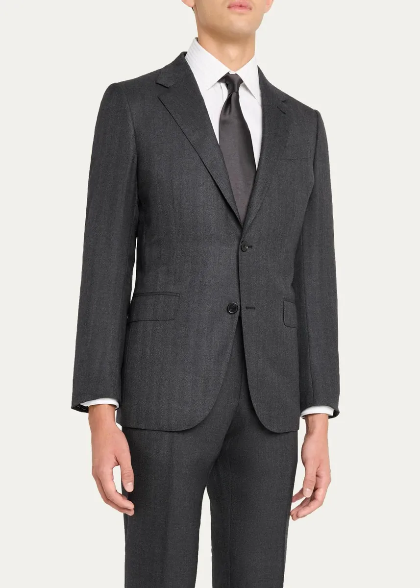 Zegna Men's Wool Micro-Chevron Two-Piece Suit | Thumbnail 4 Zegna Men's Wool Micro-Chevron Two-Piece Suit | Thumbnail 4