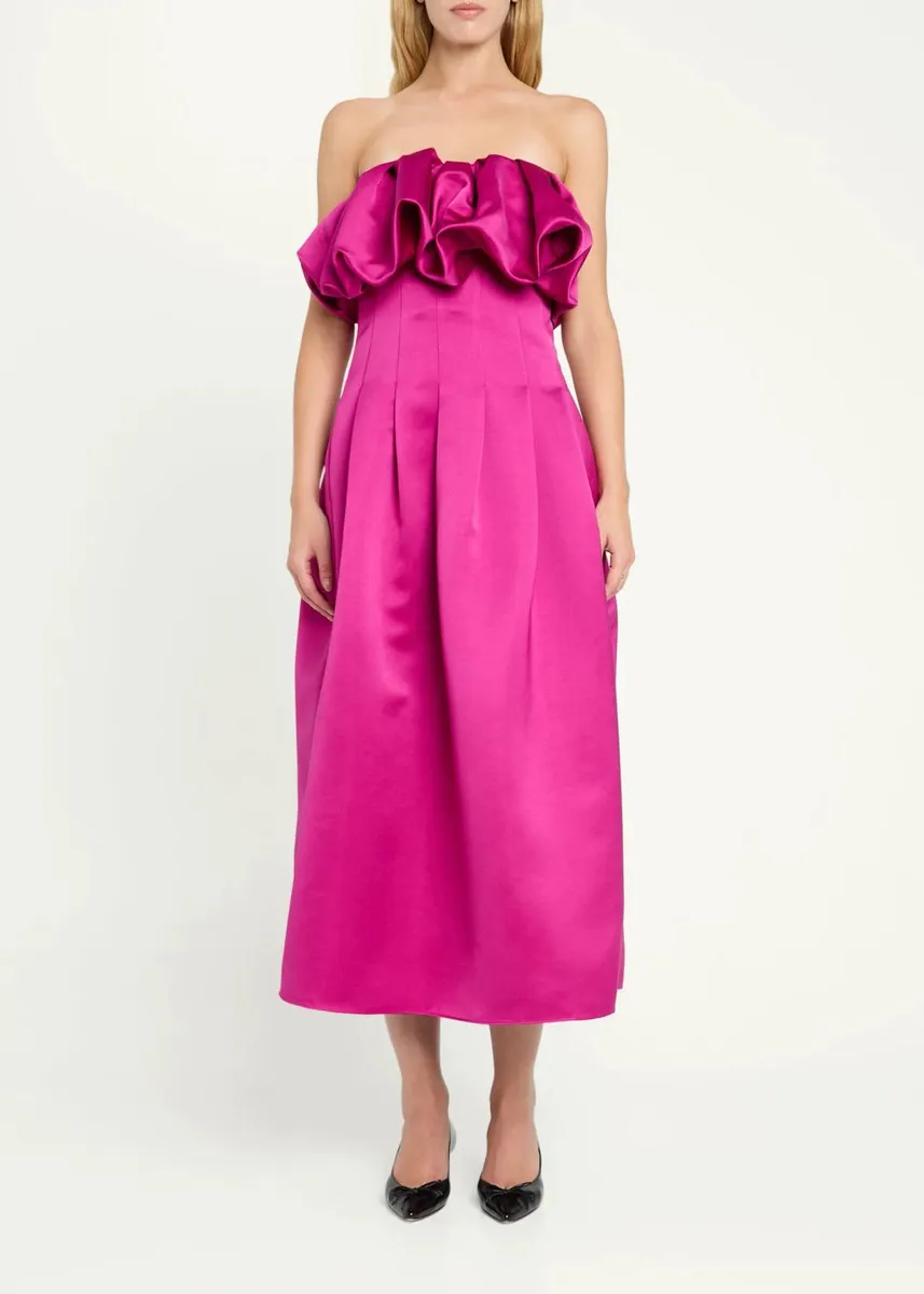 Ulla Johnson Cosima Strapless Satin Tea-Length Dress | Thumbnail 2