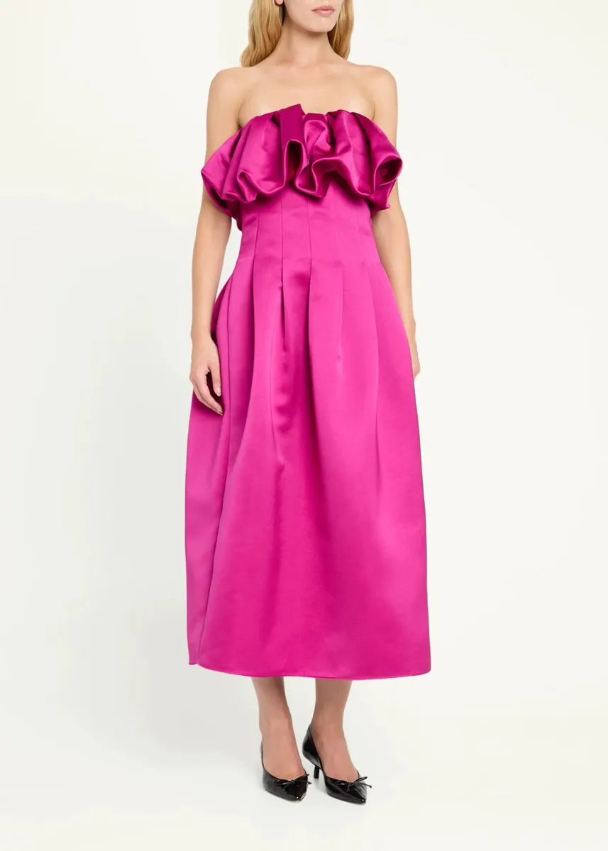 Ulla Johnson Cosima Strapless Satin Tea-Length Dress | Thumbnail 4