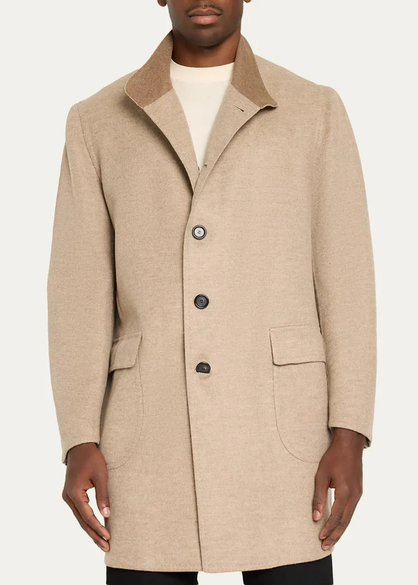 Cesare Attolini Men's Cashmere Flap-Pocket Carcoat | Thumbnail 4 Cesare Attolini Men's Cashmere Flap-Pocket Carcoat | Thumbnail 4