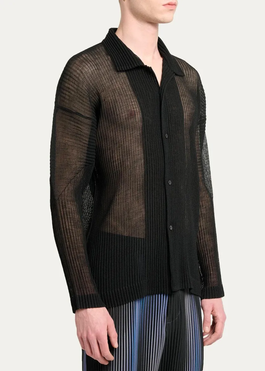 Homme Plissé Issey Miyake Men's Rustic Mesh Button-Down Shirt | Thumbnail 4 Homme Plissé Issey Miyake Men's Rustic Mesh Button-Down Shirt | Thumbnail 4