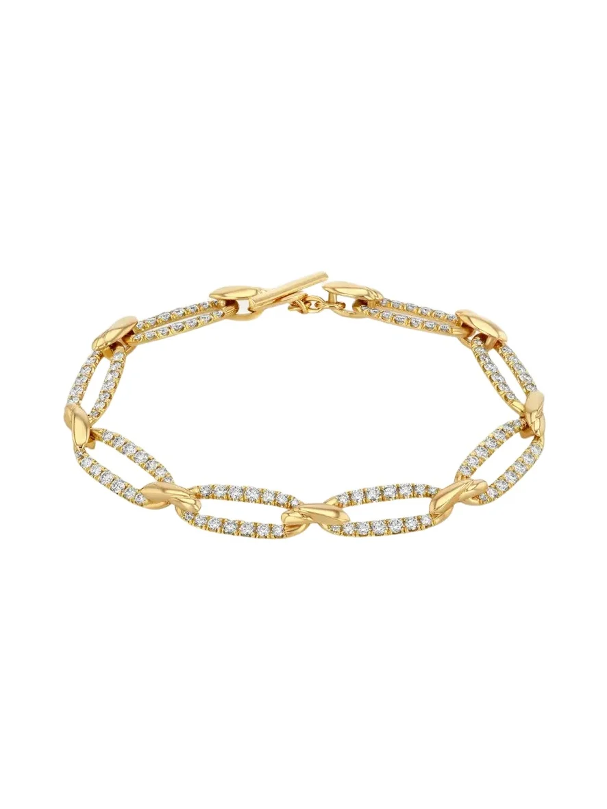 Love Knot 18K Yellow Gold Diamond Pave Flat Link Bracelet Love Knot 18K Yellow Gold Diamond Pave Flat Link Bracelet