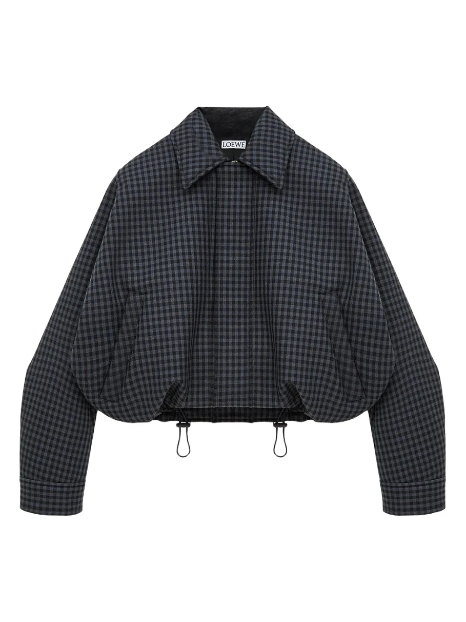 Loewe Check Wool-Blend Drawstring Balloon Jacket