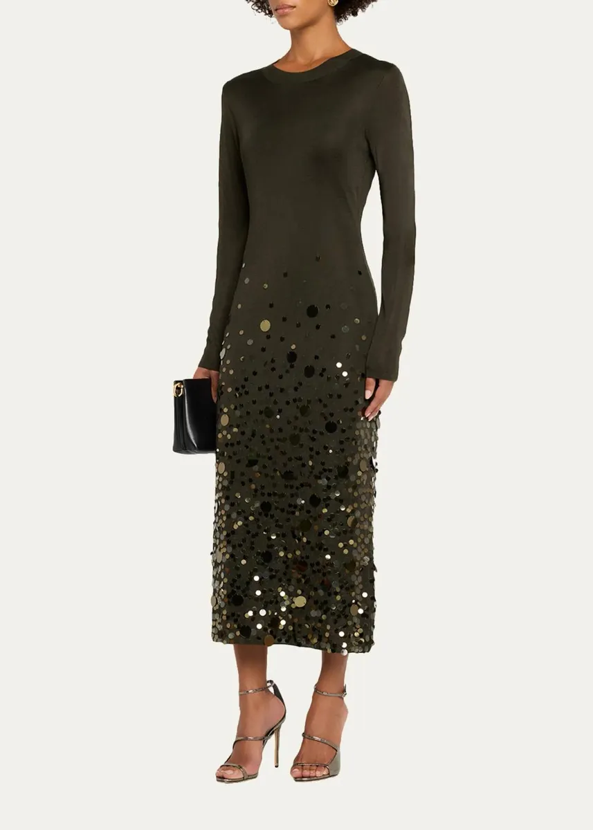 Carolina Herrera Embellished Knit Long-Sleeve Midi Dress | Thumbnail 4 Carolina Herrera Embellished Knit Long-Sleeve Midi Dress | Thumbnail 4