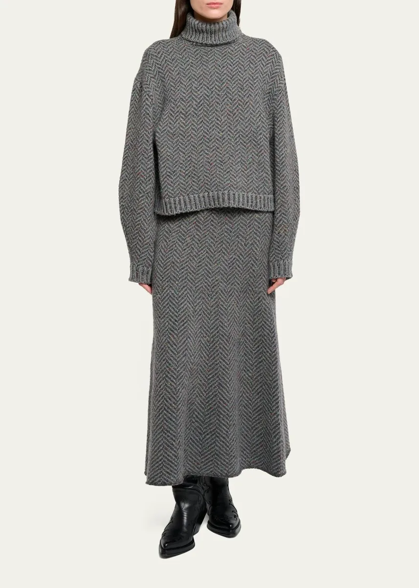 Gabriela Hearst Courtney Cashmere Herringbone Turtleneck Sweater | Thumbnail 2