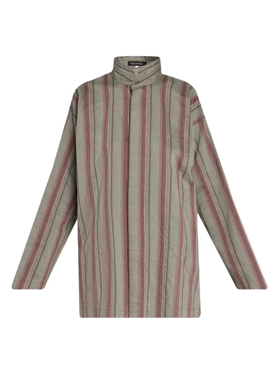 Slim A-Line Shirt With Double Stand Collar And Stepped Insert - Long Length Slim A-Line Shirt With Double Stand Collar And Stepped Insert - Long Length