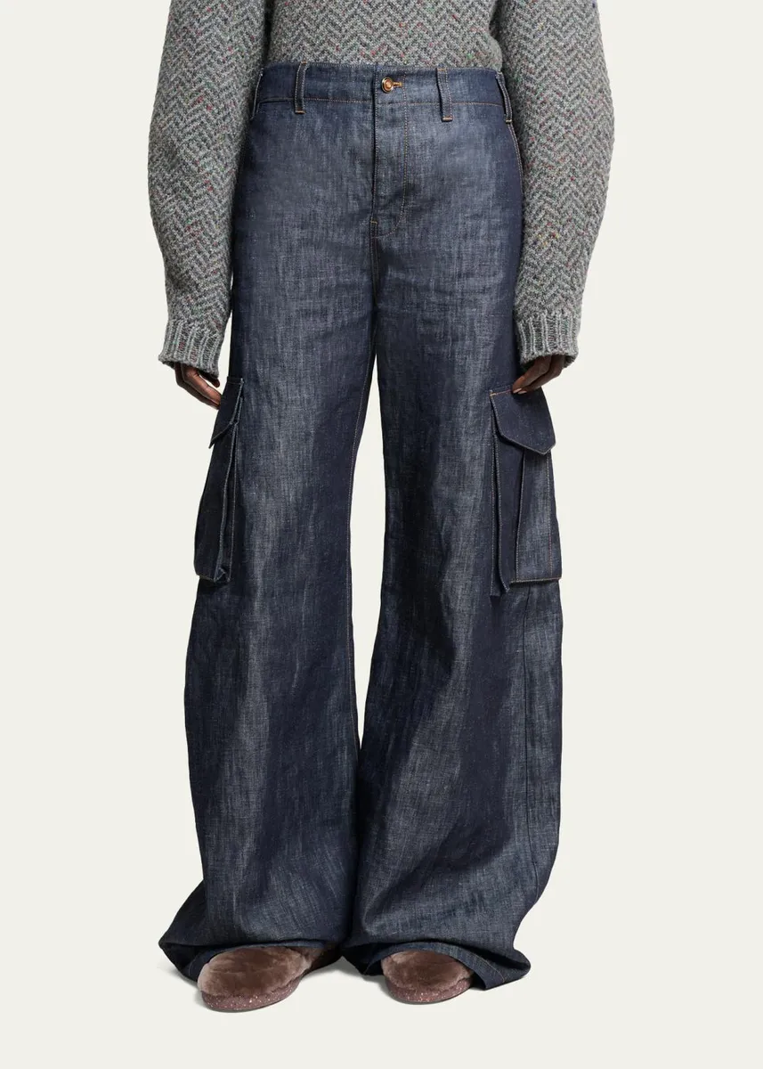 Gabriela Hearst Eos Cotton-Linen Sculptural Flared Cargo Pants | Thumbnail 4