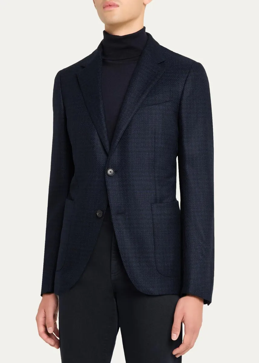 Zegna Men's Oasi Cashmere-Blend Plaid Single-Breasted Sport Coat | Thumbnail 4 Zegna Men's Oasi Cashmere-Blend Plaid Single-Breasted Sport Coat | Thumbnail 4