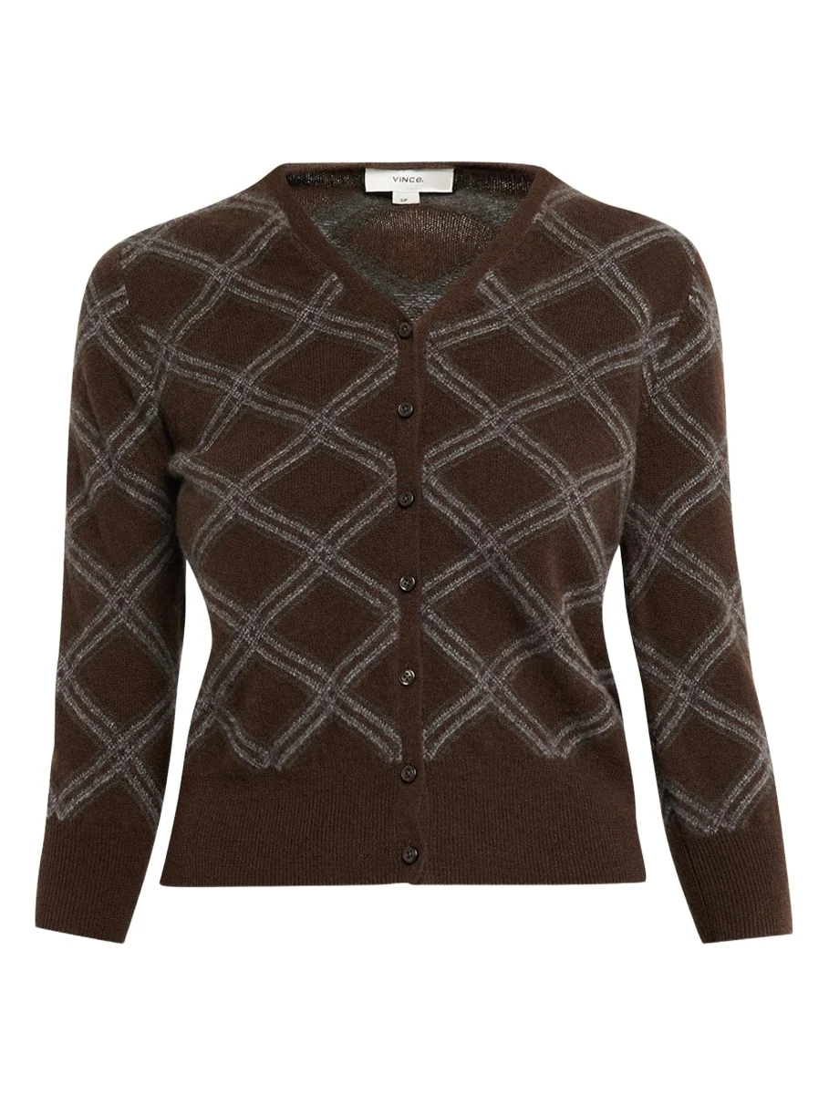 Diamond Plaid Cashmere V-Neck Cardigan Diamond Plaid Cashmere V-Neck Cardigan
