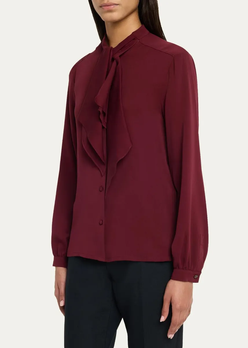Max Mara Silk Charmeuse Scarf-Neck Button-Down Blouse | Thumbnail 4