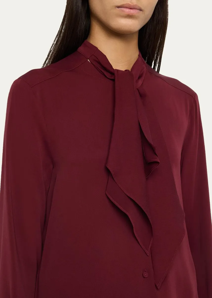 Max Mara Silk Charmeuse Scarf-Neck Button-Down Blouse | Thumbnail 5