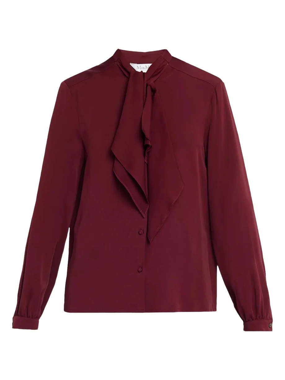 Max Mara Silk Charmeuse Scarf-Neck Button-Down Blouse