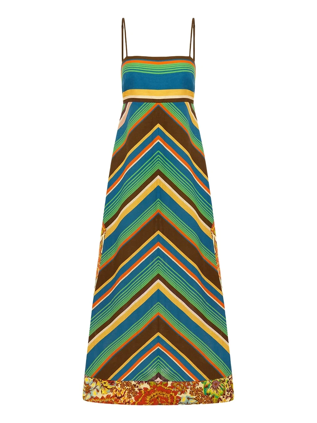 ALÉMAIS Charlie Chevron-Print Linen Midi Dress