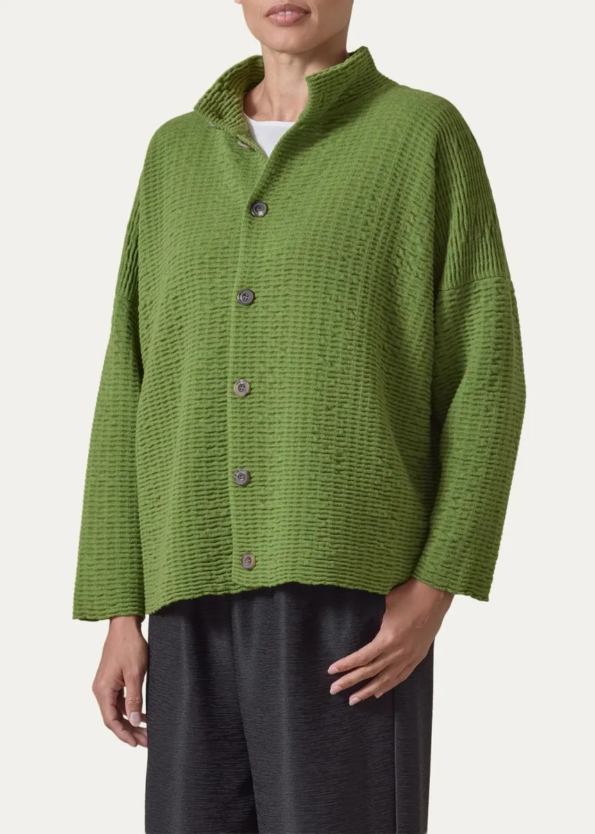 Eskandar 3/4 Width High Neck Cardigan- Mid Length | Thumbnail 4 Eskandar 3/4 Width High Neck Cardigan- Mid Length | Thumbnail 4