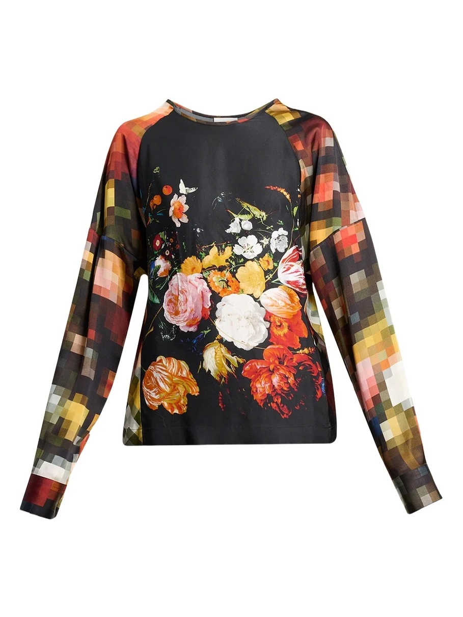 Dries Van Noten Pixel Fruit Print Long-Sleeve Top