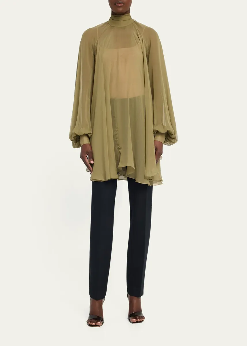 PRABAL GURUNG Silk Georgette Oversized Trapeze Blouse | Thumbnail 2
