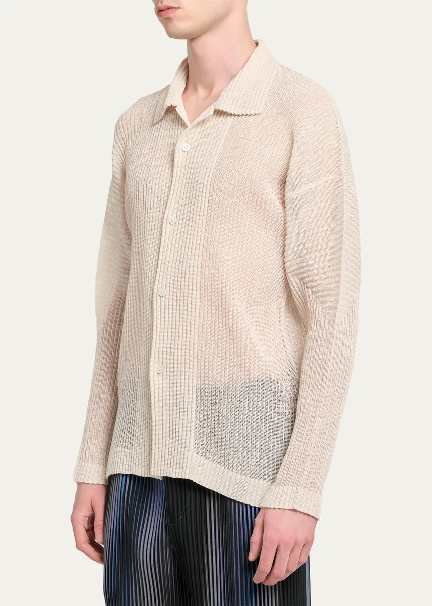 Homme Plissé Issey Miyake Men's Rustic Mesh Button-Down Shirt | Thumbnail 4 Homme Plissé Issey Miyake Men's Rustic Mesh Button-Down Shirt | Thumbnail 4