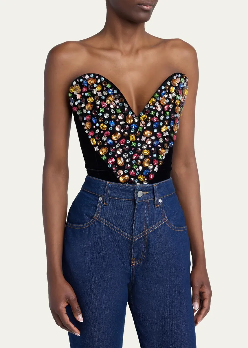 Stella McCartney Strapless Crystal Heart Embroidered Velvet Bustier Top | Thumbnail 4 Stella McCartney Strapless Crystal Heart Embroidered Velvet Bustier Top | Thumbnail 4