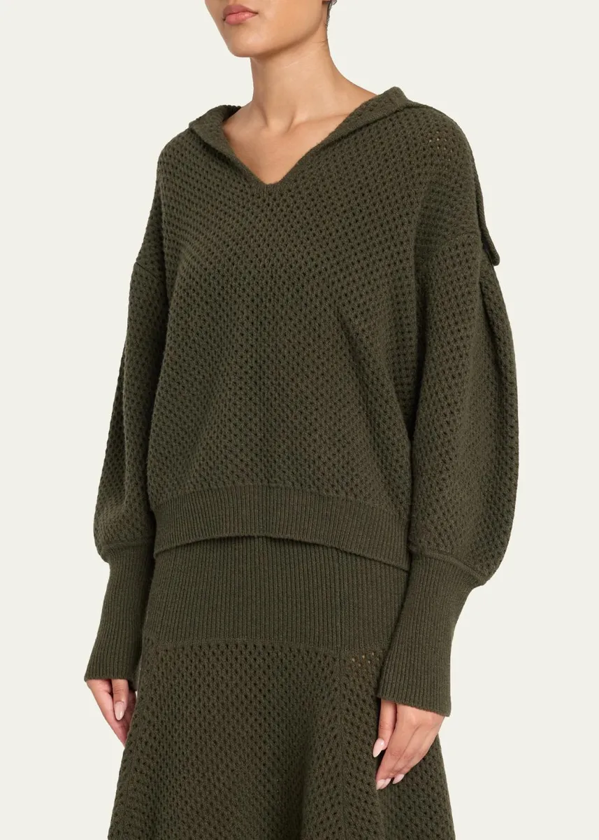 Ulla Johnson Lila Wool Open Knit Sailor-Collar Sweater | Thumbnail 4