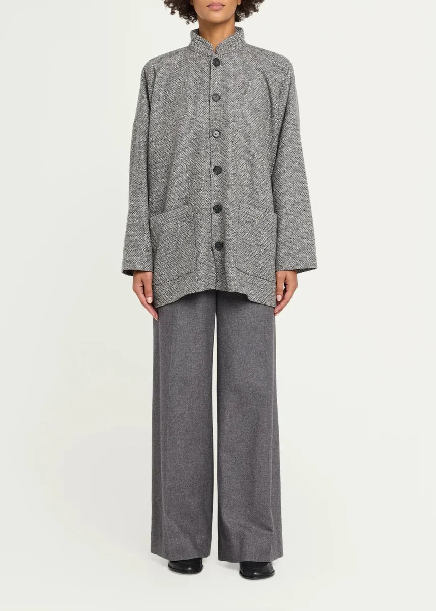 Eskandar Wool Mandarin Coat - Long Length | Thumbnail 2 Eskandar Wool Mandarin Coat - Long Length | Thumbnail 2