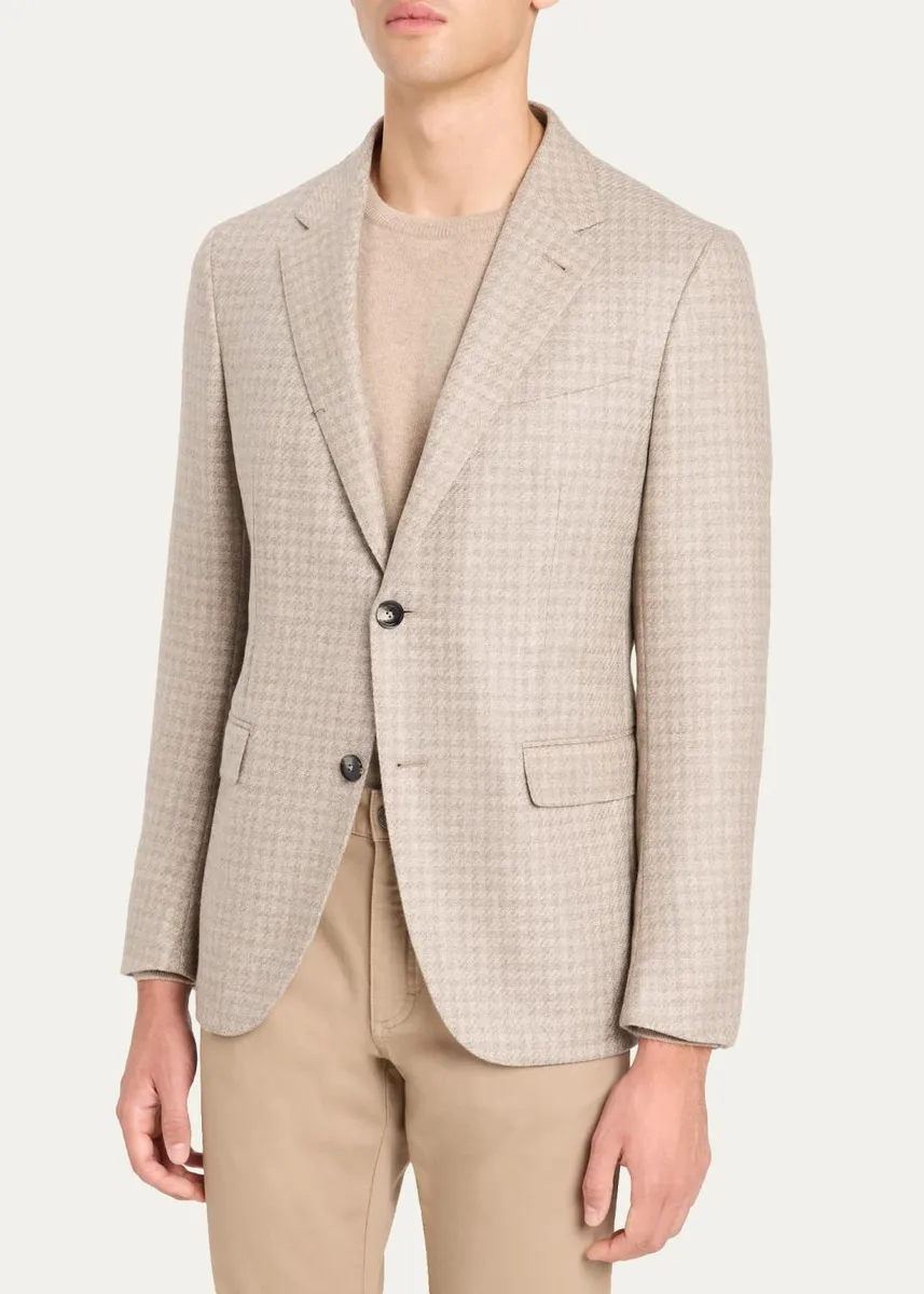 Zegna Men's Cashmere Tonal Houndstooth Single-Breasted Sport Coat | Thumbnail 4 Zegna Men's Cashmere Tonal Houndstooth Single-Breasted Sport Coat | Thumbnail 4