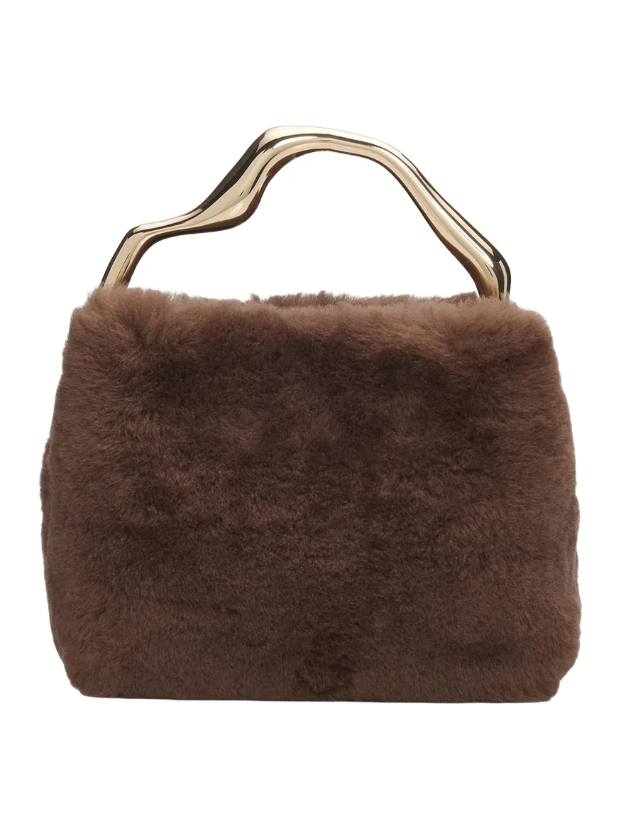 Cult Gaia Solene Mini Sheep Shearling Fur Top-Handle Bag