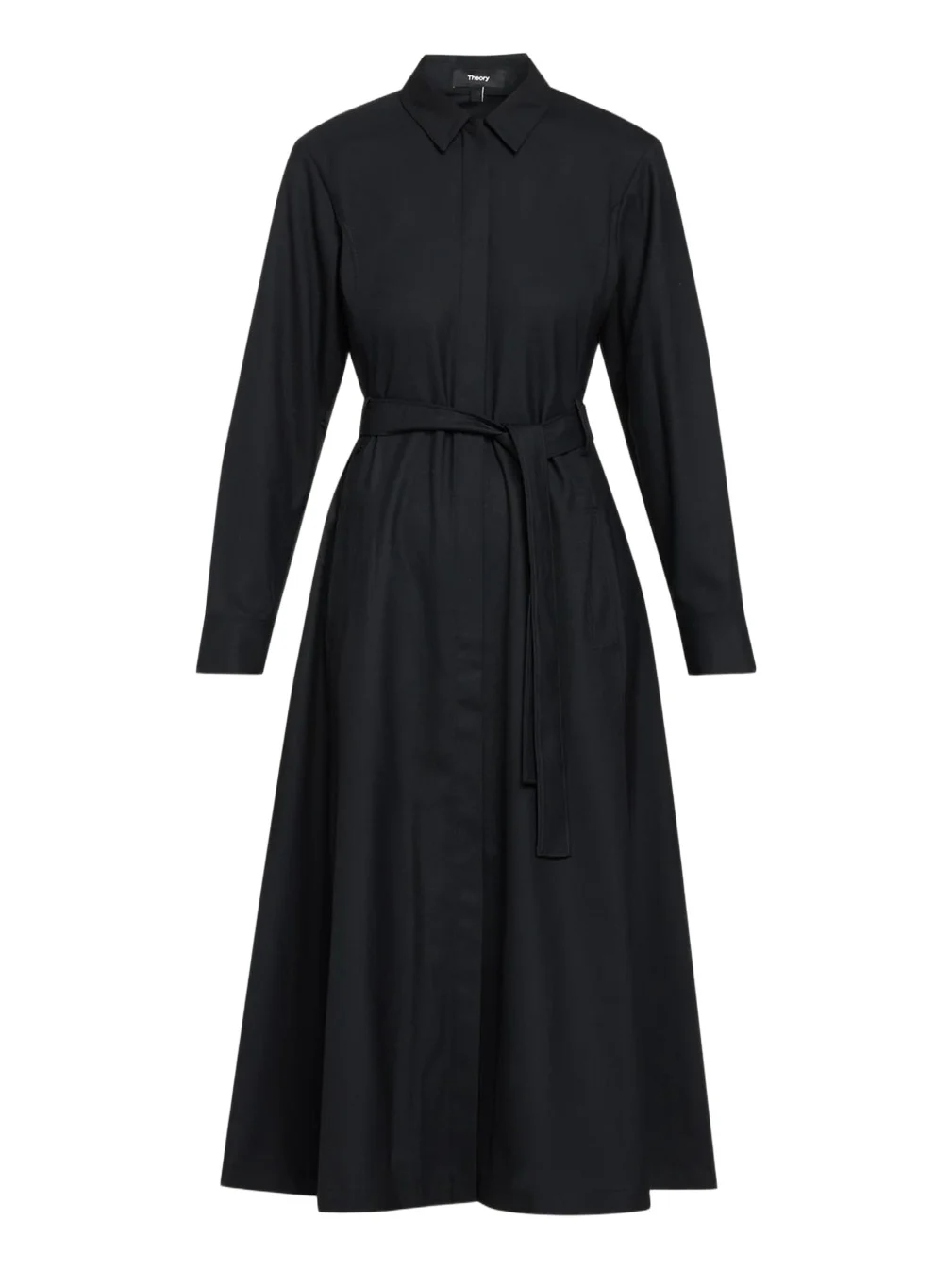 Long-Sleeve Belted Midi Shirtdress