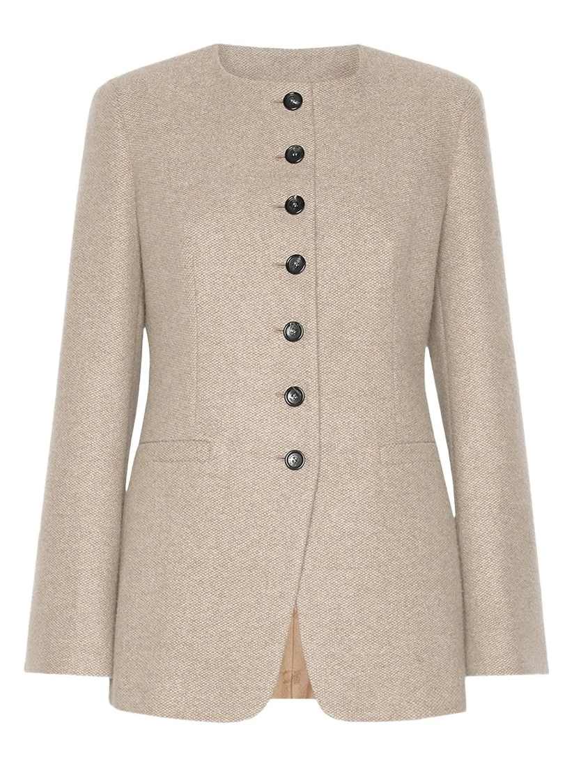 Cashmere Single-Breasted Collarless Jacket Cashmere Single-Breasted Collarless Jacket
