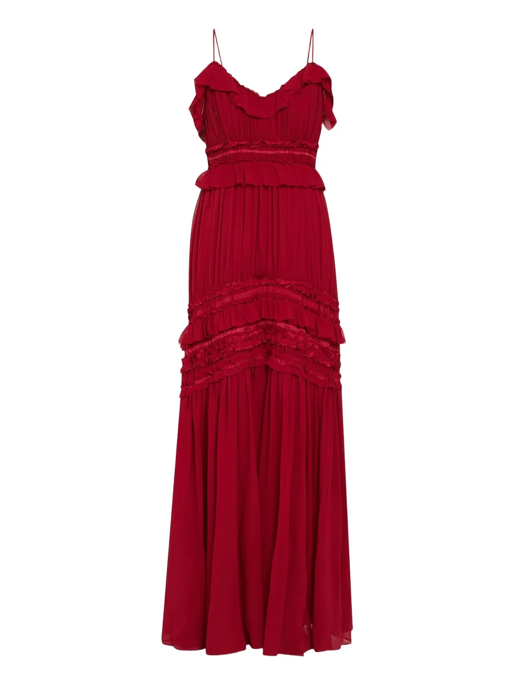 Dorothea Ribbon-Trim Ruffle Silk Gown