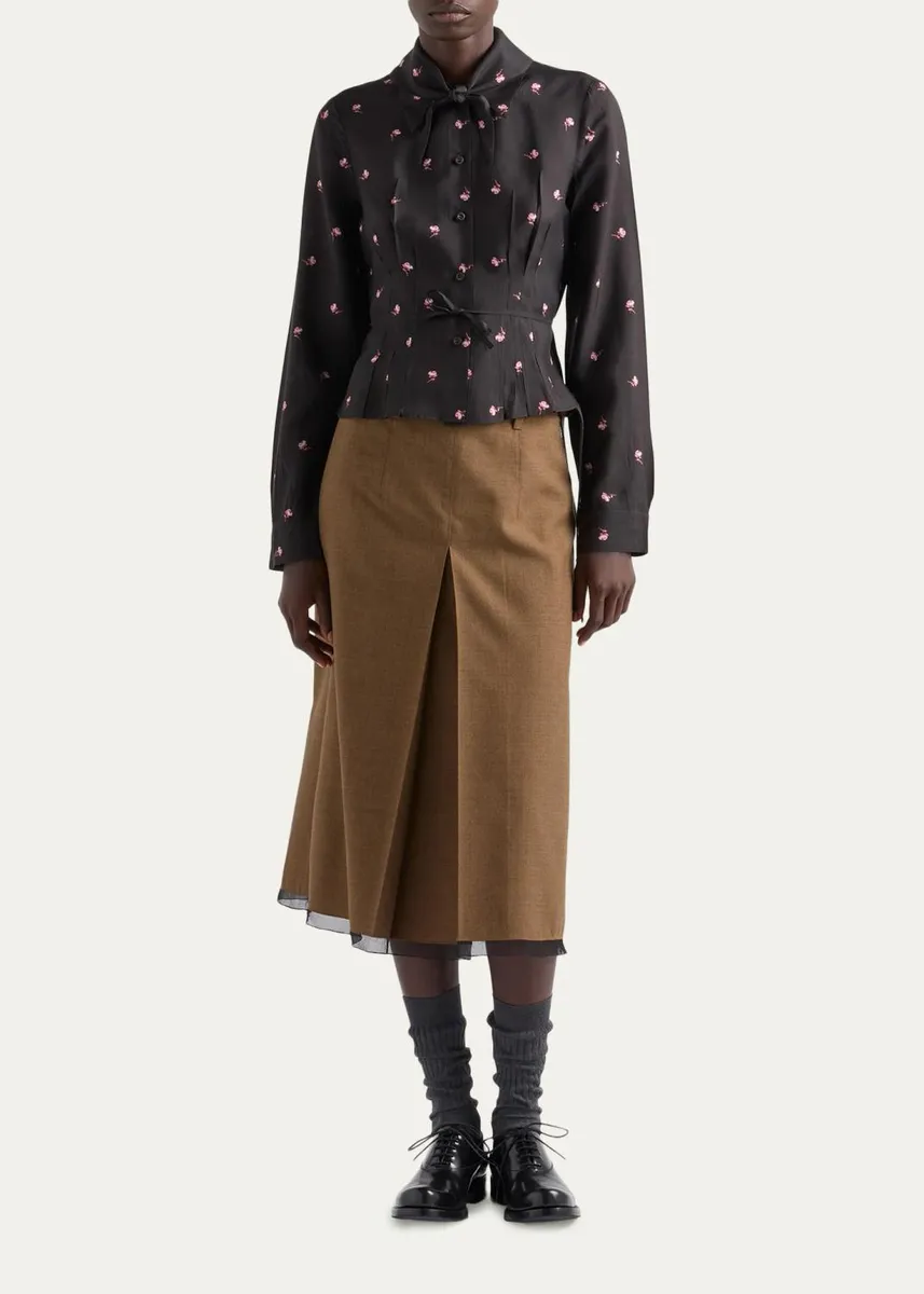 Prada Neck-Scarf Floral Silk Button-Down Blouse | Thumbnail 2