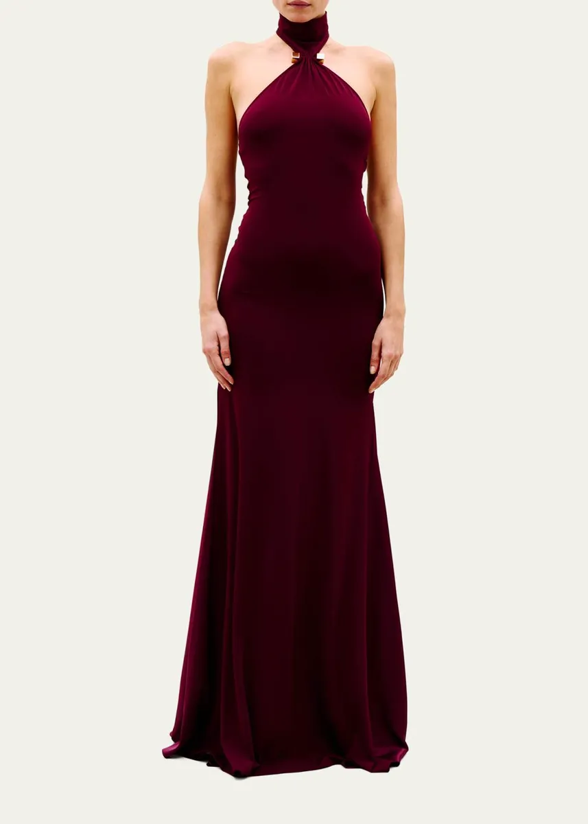 Silvia Tcherassi Feist Ruched Jersey Halter Maxi Dress | Thumbnail 2