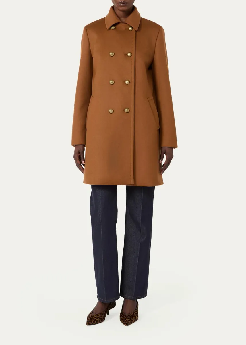 Max Mara Double-Breasted Wool Broadcloth Leather-Trim Coat | Thumbnail 2