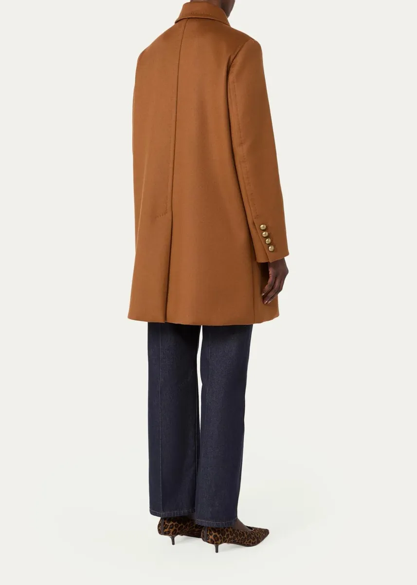 Max Mara Double-Breasted Wool Broadcloth Leather-Trim Coat | Thumbnail 3