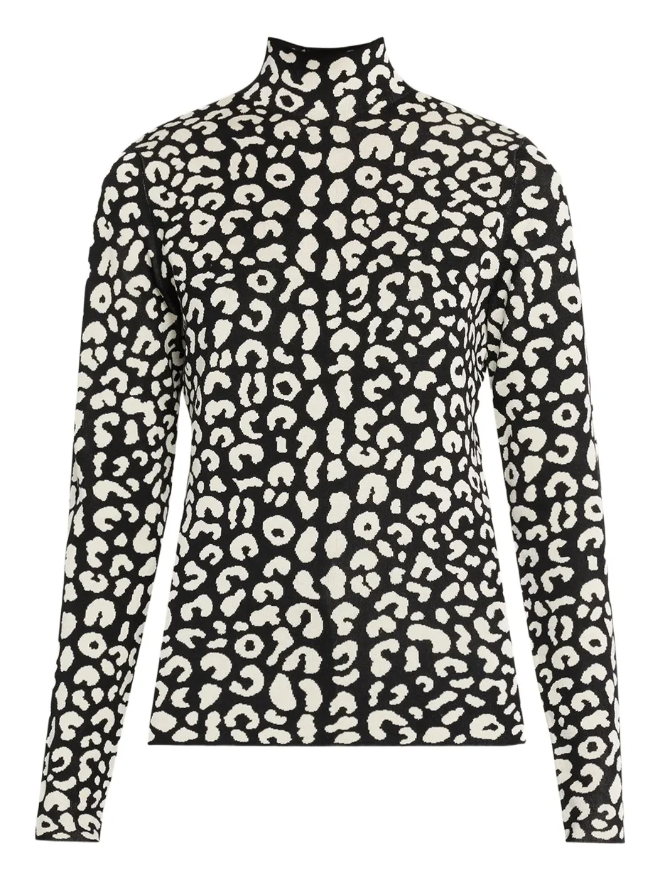 Carolina Herrera Leopard-Print Silke-Blend Turtleneck Sweater