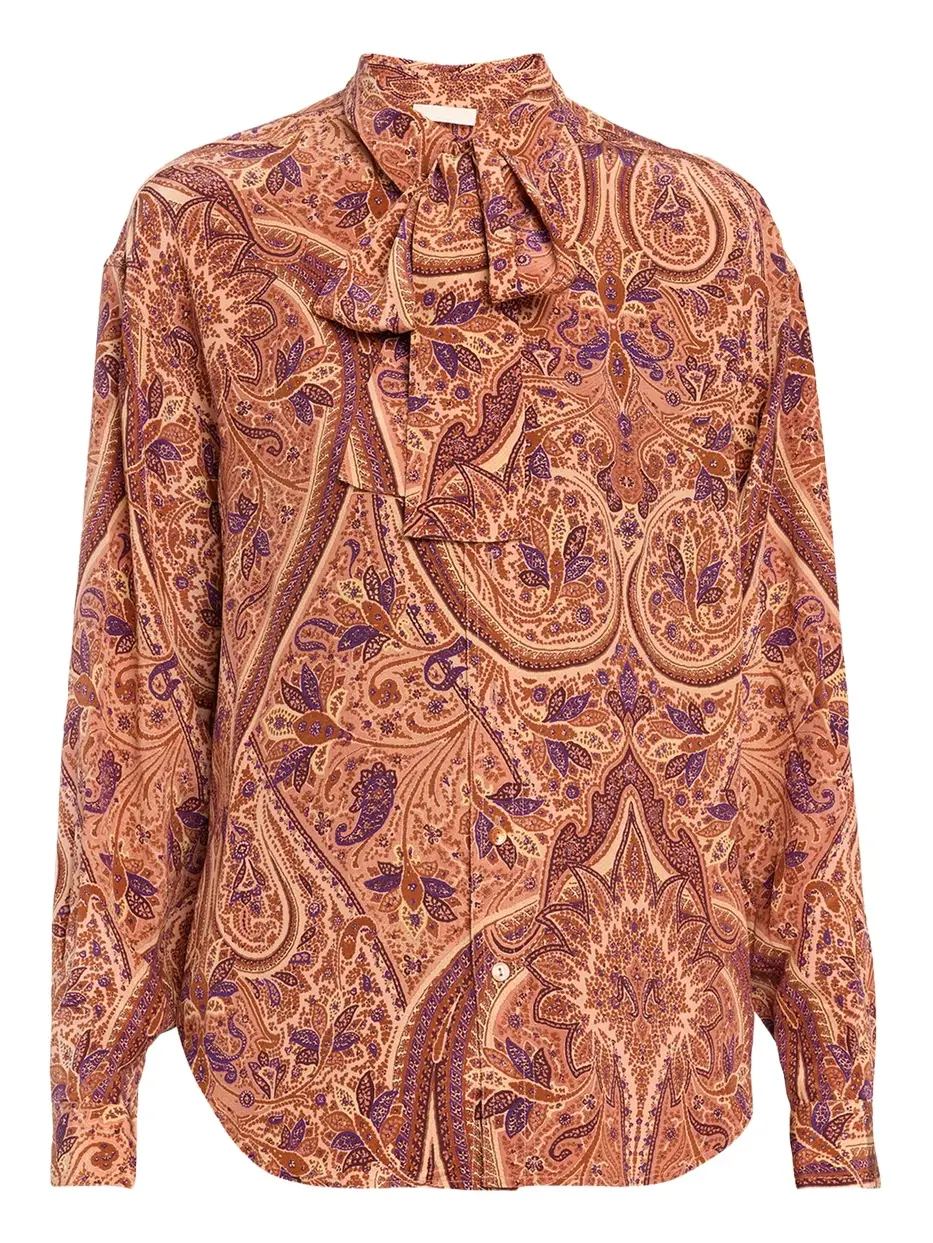 Lise Long-Sleeve Tie-Neck Silk Blouse Lise Long-Sleeve Tie-Neck Silk Blouse