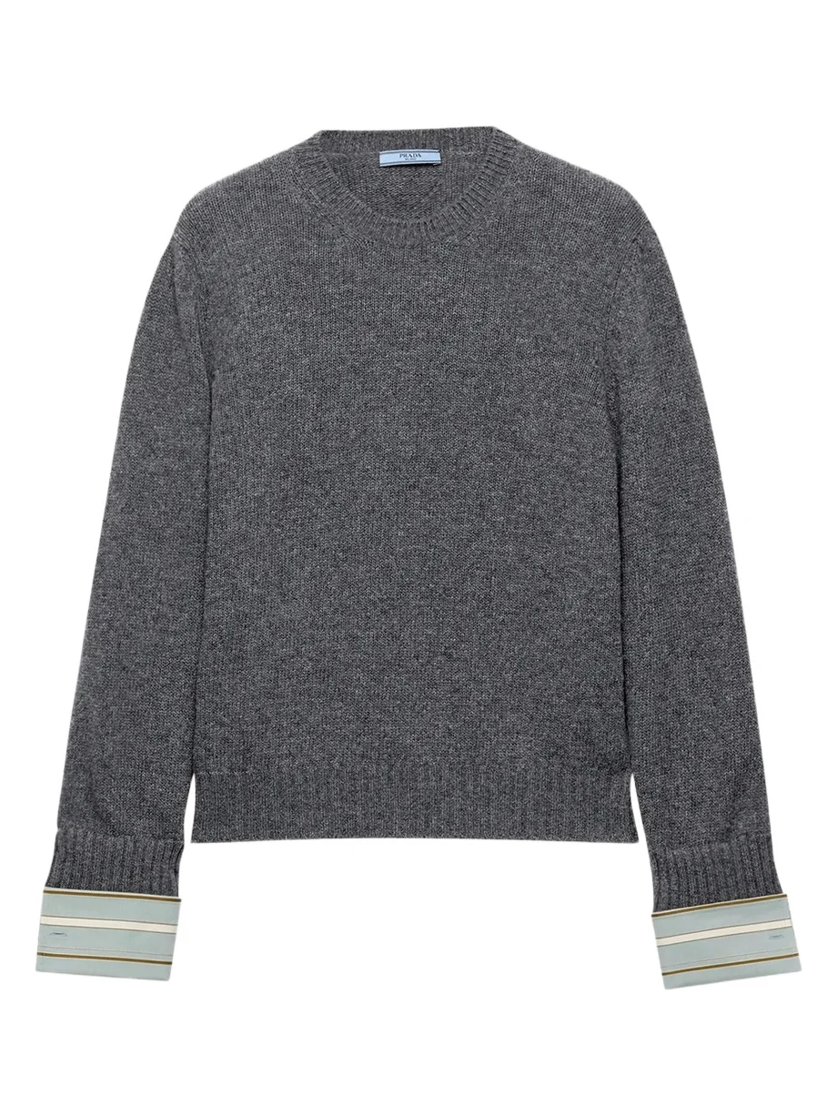 Contrast-Cuff Cashmere-Wool Sweater Contrast-Cuff Cashmere-Wool Sweater