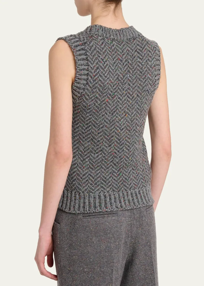 Gabriela Hearst Cresset Cashmere Speckled Herringbone V-Neck Vest | Thumbnail 3 Gabriela Hearst Cresset Cashmere Speckled Herringbone V-Neck Vest | Thumbnail 3